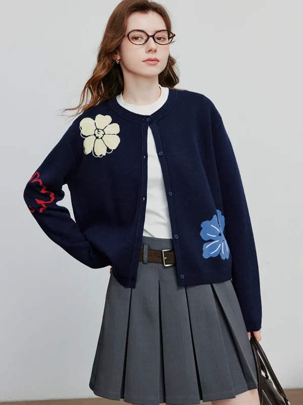 TOYOUTH Women Knitted Sweater Autumn New Green Velvet Jacquard Rabbit Velvet Cardigan Sweater