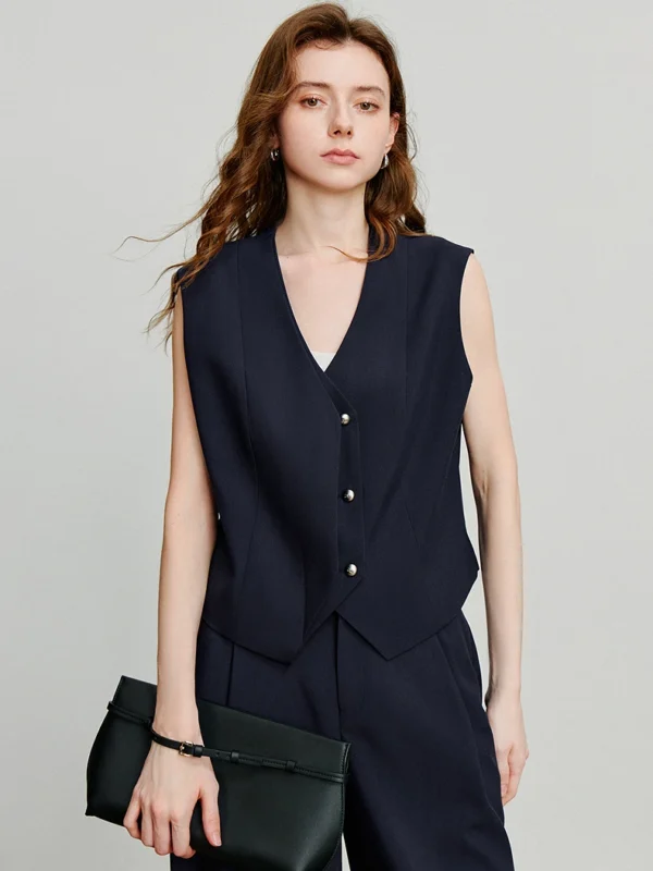 Moopsi 63 TOYOUTH Women Two Piece Sets Autumn New Old Money Style Sleeveless Vest With Suit Pants Workwear Office Lady Suits Navy Blu