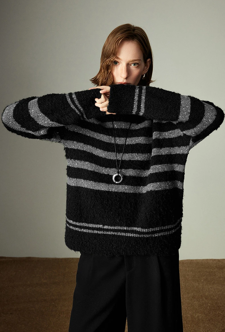 kf-S96cf5adc99e44a87bd31ea70c85a0b05P TOYOUTH Wool blend Sweater for Women Winter New Loop Yarn Lurex Stripe Crew Neck Loose Lazy Style Top