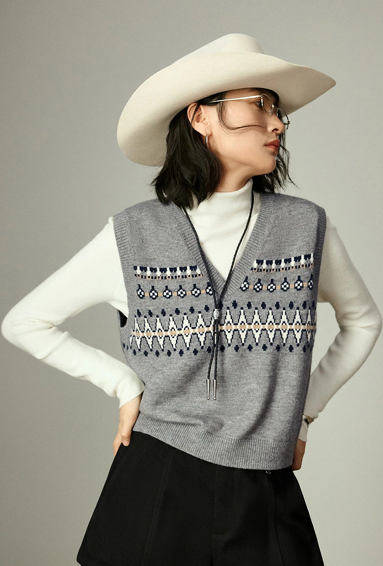 kf-S979907e58c694d5fade2433ca22c1e8bq TOYOUTH Women's Color Dot Knit Vest Winter New Nordic Style Fair Isle Jacquard V Neck Waistcoat Top