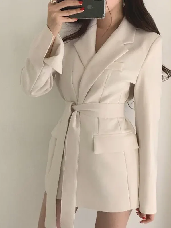 Moopsi 67 Korean Style High End Fashion New Women'S Elegant Design Sense Suit Jacket Medium Long Versatile Waist Temperament Blazer Women