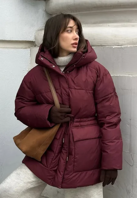 FairyShely 2026 Women Casual Red Hooded Down Cotton Coat Female Long Sleeve Zipper Jacket Winter Lady Pocket Warm Thick Outwear