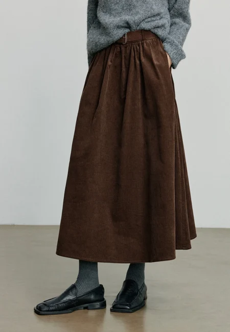 TOYOUTH Women Skirt Autumn New Corduroy Pure Cotton Ankle Length Umbrella Skirt