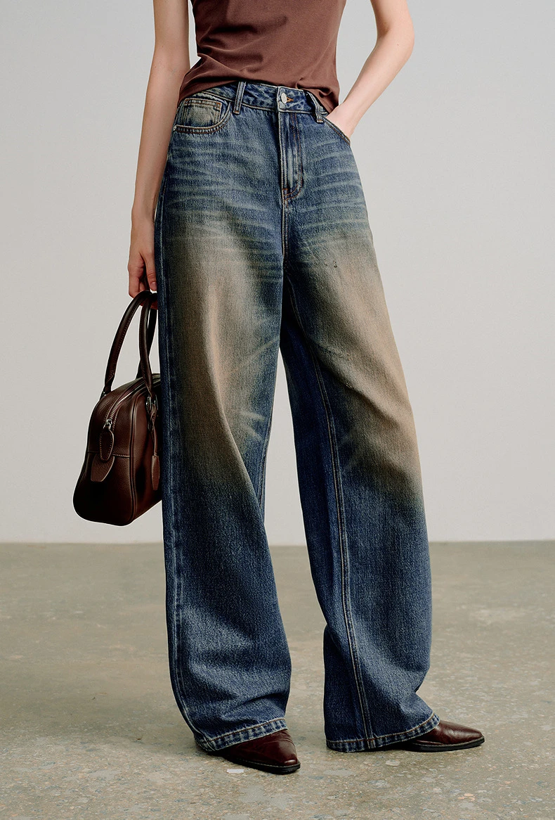 kf-Sa91bb7316fb54c50a6460ef4029c0eb2D TOYOUTH Women Focus Denim Nomadic Dirty Dyed Jeans 2026 Spring New High Waisted Loose Cotton Straight Leg Pants