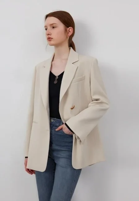 Women's Spring and Autumn New Spliced Fashion Temperament Casual Metal Buckle Versatile Suit Jacket Tops