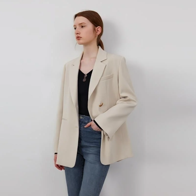 kf-Sab7c7f03bf634250b2b443f9bad3bd6bu Women's Spring and Autumn New Spliced Fashion Temperament Casual Metal Buckle Versatile Suit Jacket Tops