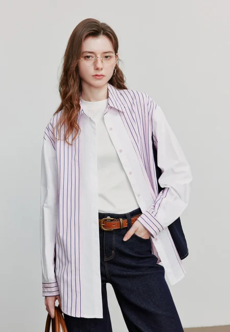 TOYOUTH Women Long Sleeve Blouse Shirt Autumn New Split Splicing Unique Shirt Tops