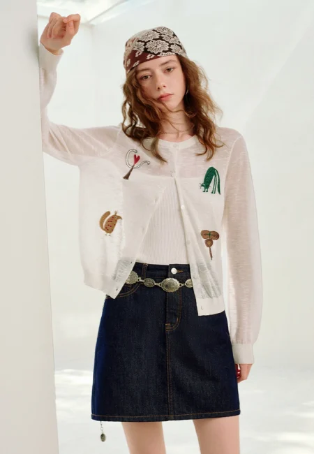 TOYOUTH Women Slub Textured Linen Knit Tops 2026 Spring New Lightweight Sheer Cropped Fitted Fun Pattern Age Reducing Blouses