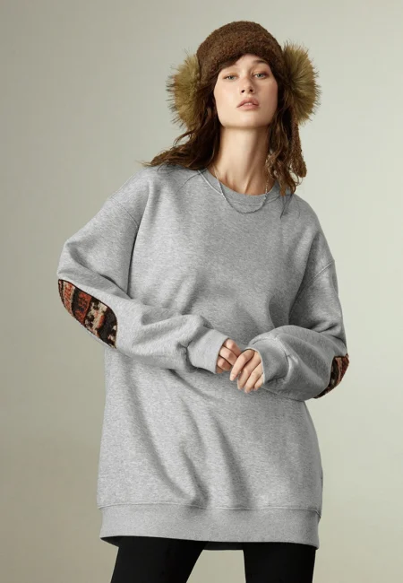 TOYOUTH Women Hoodies Winter New Crew Neck Loose Fleece lined Warm Fair Isle Applique Splicing Tops