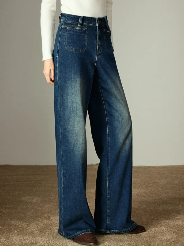 TOYOUTH Women Wide Leg Pants Winter New Brushed Warm Lycra Elastic Elegant Patch Pocket Oversized Wide Leg Trousers