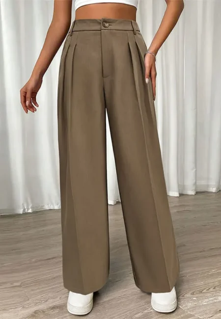 Casual Khaki Loose Long Suit Pants Women Summer Wide Leg High Waist Pants ladies Elegant Pleated Straight Office Trousers