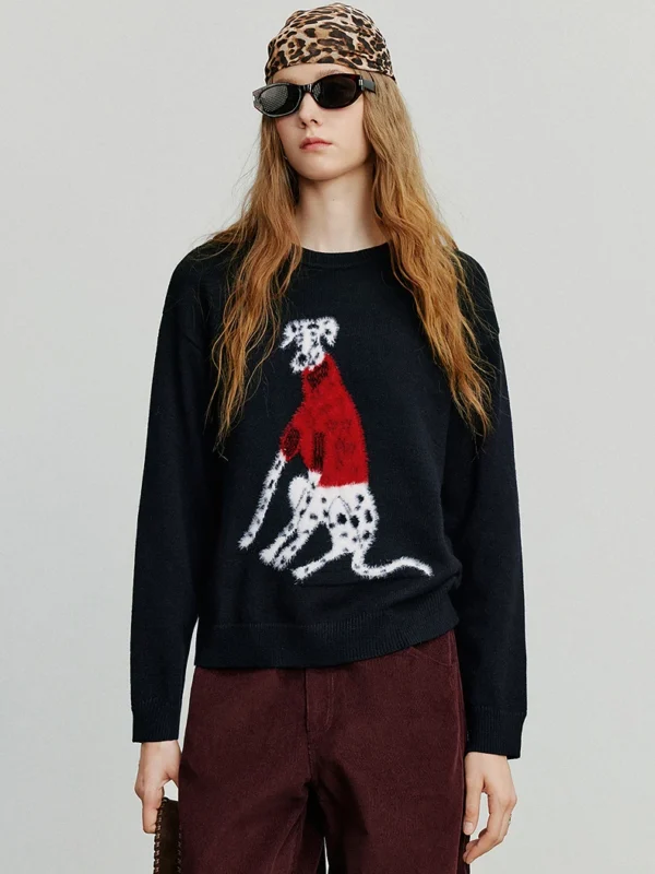 TOYOUTH Women Knitted Sweater Autumn New Rabbit Velvet Dog Patter Bottom Tops