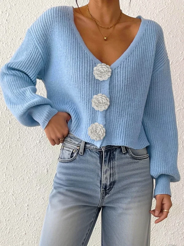 FairyShely Women Autumn Winter Blue Sweater Cardigan Long Sleeve Casual Cardigan Lady Single breasted Loose Knitted Coat