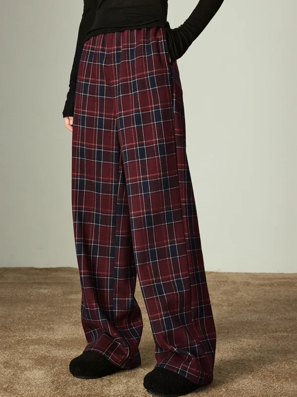 New Arrivals 63 TOYOUTH Women's Wide leg Pants Winter New Vintage Checkered Fleece lined Lazy Relaxed Fit Elastic Waist Casual Pants