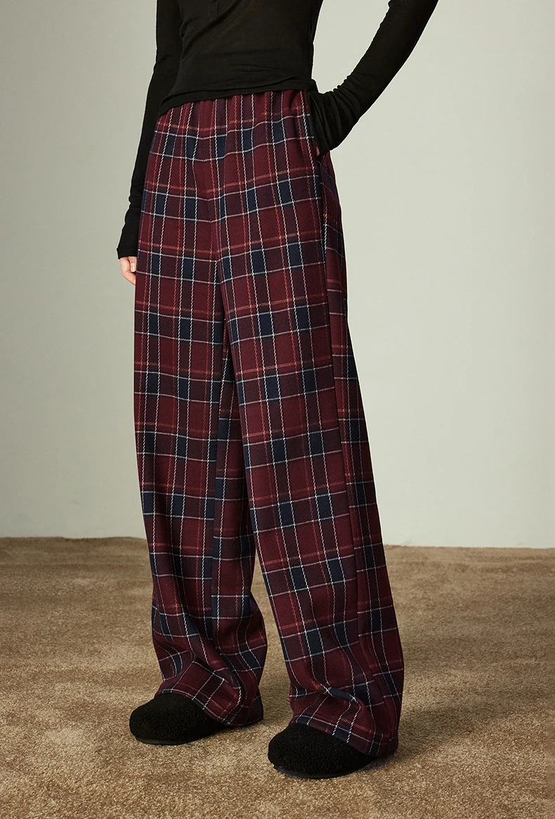 Kf-Sbcc02115Ae234668Bb1375D496B0Be848 Toyouth Women'S Wide Leg Pants Winter New Vintage Checkered Fleece Lined Lazy Relaxed Fit Elastic Waist Casual Pants