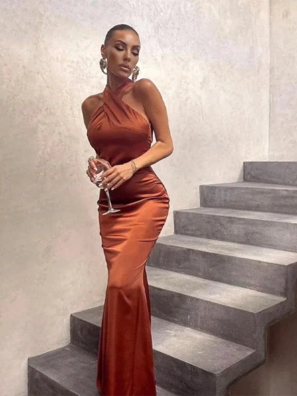 Summer Fashion New Women's Dress Solid Color Fit Sleeveless Backless Vacation Style Party Dress