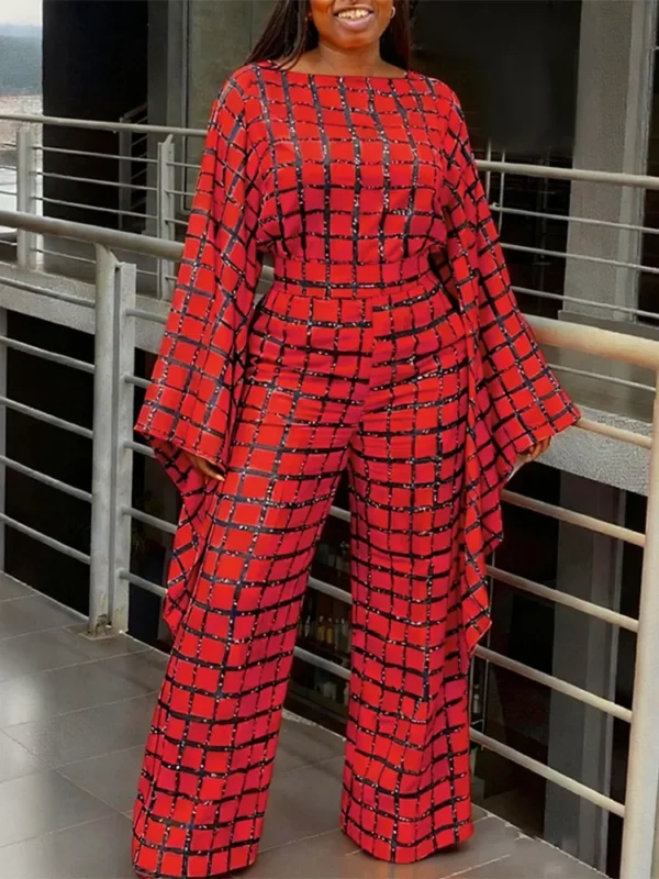 Plus Size 5Xl Vonda Women Vintage Print Pant Sets Autumn Long Flare Sleeve Tops Bohemian Casual 2Pcs Fashion 2 Piece Outfits