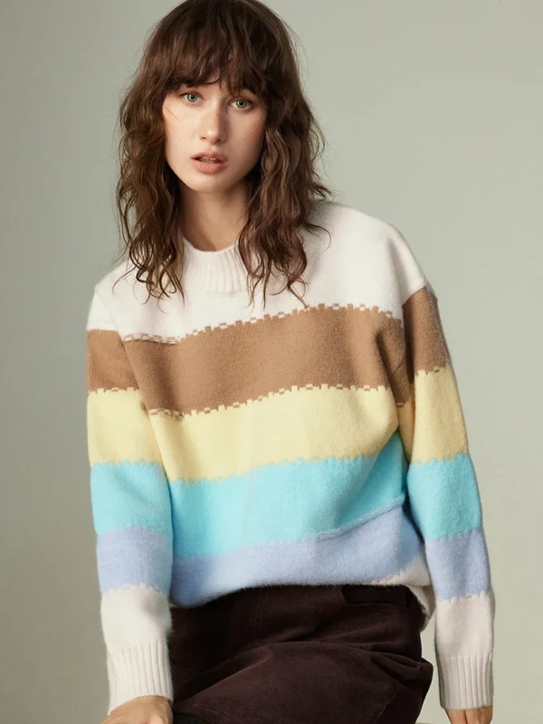 Moopsi 35 Toyouth Sweater For Women Winter New Light Gray Yarn Cat Pattern Thick Hundred Flower Velvet Crew Neck Age Reducing Top