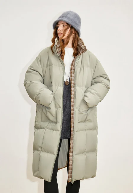 TOYOUTH Women Down Jackets Winter New High Fill power Loose Long Plaid Thick Outerwear