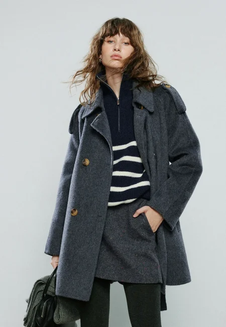 TOYOUTH Women Double Faced Woolen Coats Winter New Wool Blend Petite Friendly Belted Waist Cinched Mid Length Outerwear