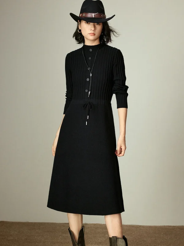 TOYOUTH Women Dresses Winter New Ribbed Thick Warm fitting & ming Black Swan Knitted Dresses