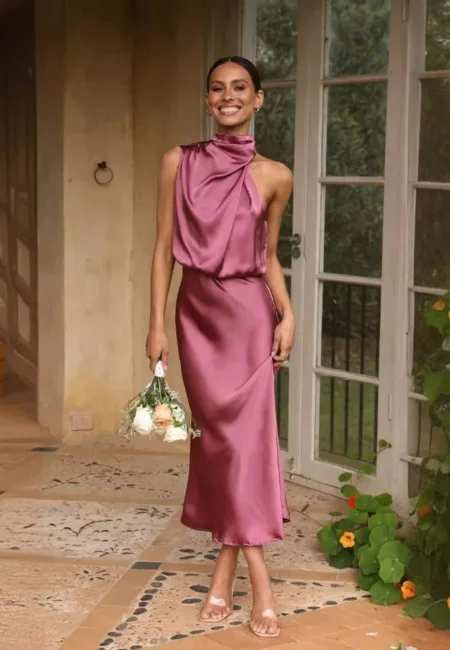 Summer Fashion New Women's Elegant Banquet Style Elegant Solid Color Stacked Collar Sleeveless Party Style Long Dress