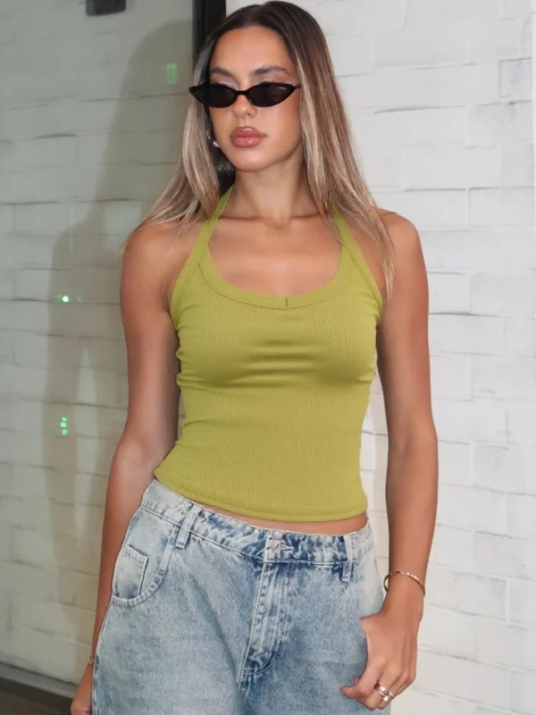 Summer-Ready Backless Halter Crop Top for Effortless Style