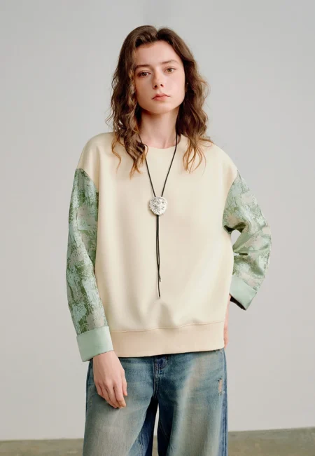 TOYOUTH Women Hoodies 2026 Spring New Fake Two Piece Splicing Jacquard Casual Tops