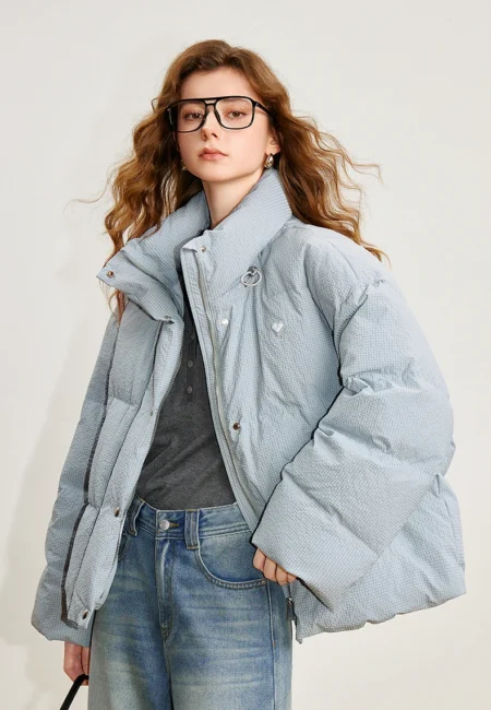 TOYOUTH Women's Down Jacket Winter New 90% White Duck Down Bubble Grid Loose Puffer Jacket Warm Outerwear