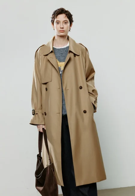 TOYOUTH Women Trench Coats Winter New Loose Mid Length Retro and Versatile Coat