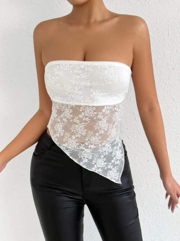 Fairyshely Summer Off Shoulder Strapless Lace Top Women Bandeau Bodycon Short Tops Lady Sleeveless Club Party Clothes