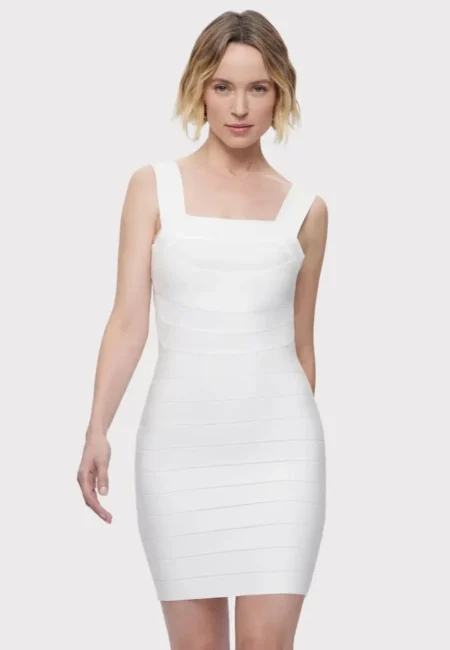 BEAUKEY Summer Pure White Vintage Bandage Dress Mini Spaghetti Classic Slash Bustier Birthday Dress Office Lady Vestidos