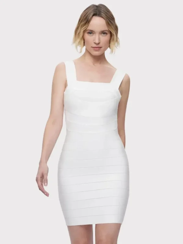 BEAUKEY Summer Pure White Vintage Bandage Dress Mini Spaghetti Classic Slash Bustier Birthday Dress Office Lady Vestidos