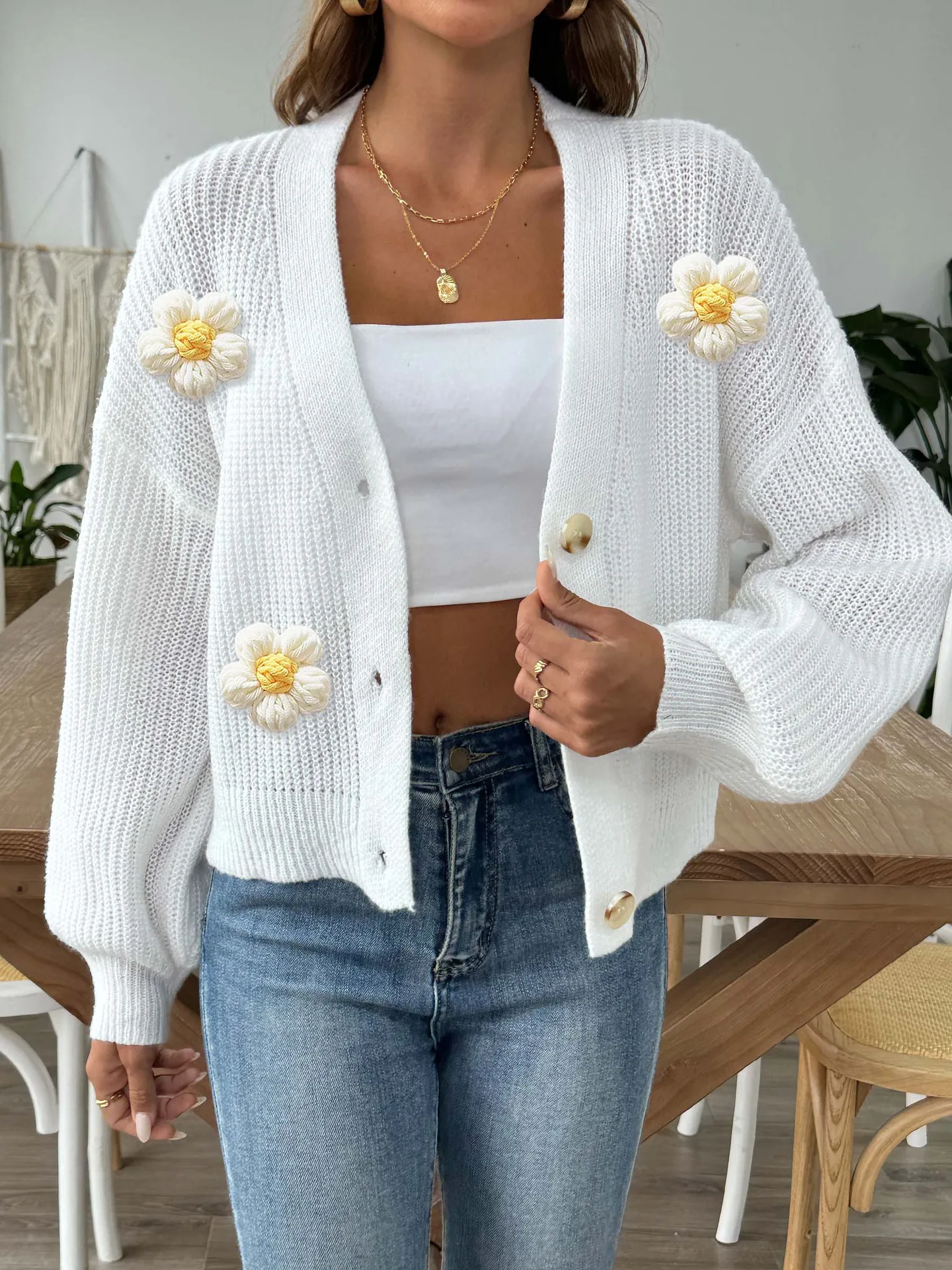 Kf-Se9Fb2A93E8A448988Ff7114Bb7574708J Winter White Flower Short Sweater Cardigan Women Single Breasted Cropped Cardigan Lady Long Sleeve Knitted Coat Outwears