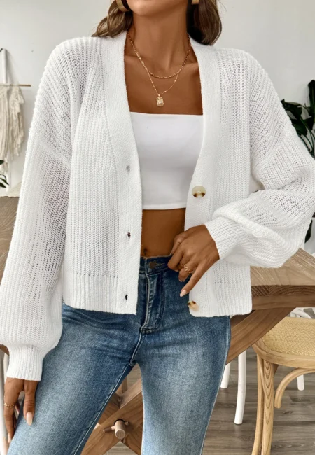 Autumn Winter White Short Sweater Cardigan Women Single Breasted Long Sleeve Cardigan Lady Loose Crop Knitted Coat Outwears