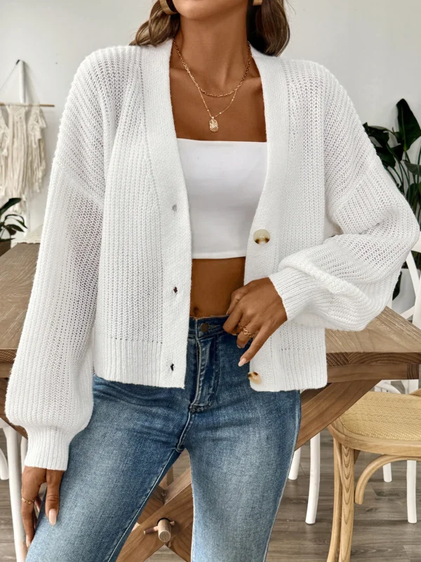 Autumn Winter White Short Sweater Cardigan Women Single Breasted Long Sleeve Cardigan Lady Loose Crop Knitted Coat Outwears