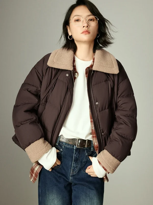 Moopsi 35 Toyouth Women Down Jackets Winter New 90% Down Smart Casual Fuzzy Color Blocking Loose Warm Outerwear