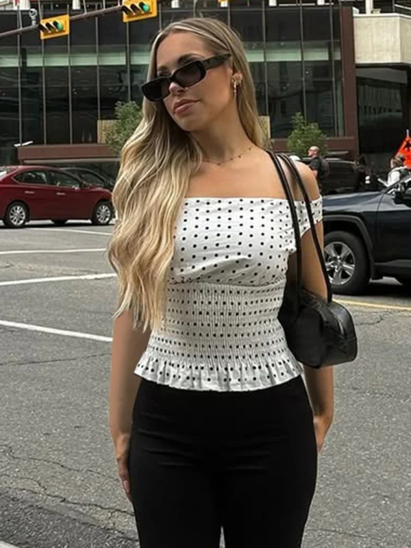 Effortless Off-Shoulder Polka Dot Tee for Trendy Vibes