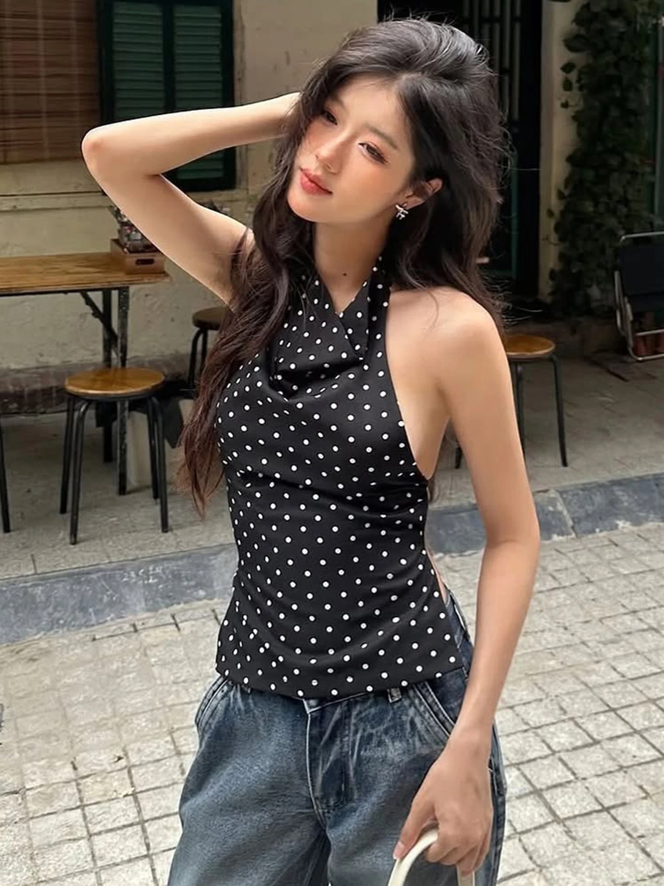 kf-See991561096f4707a60735e4a4f5b580x Playful Polka Dot Halter Tank Top - Effortless Summer Elegance