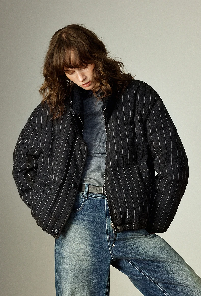 kf-Sefa88e0e011b4fc59364603b1a77a0518 TOYOUTH Women Down Jackets Winter New Loose Puffer Style Striped High Intellectual Knitted Stand Collar 90% Down Outerwear