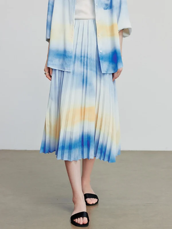 TOYOUTH Women Skirt Autumn New Vacation Style Romantic Gradient Print Pleated A Line Umbrella Skirt