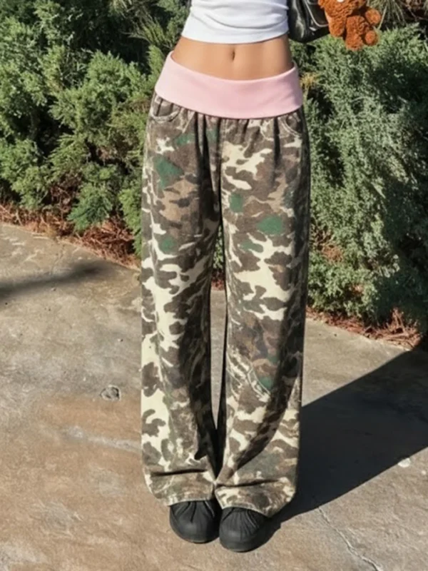 Moopsi 59 Y2 K Camo Patchwork Joggers Women Straight Leg Urban Style