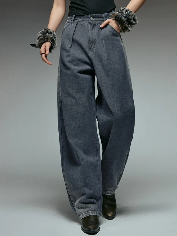 TOYOUTH Women Jeans Winter New Gray Banana Pants High Waisted Distressed Long Trousers