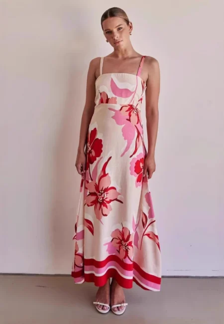 Summer Fashion New Women's Elegant Dress A line Strap Resort Style Beach Long Casual Backless Dress