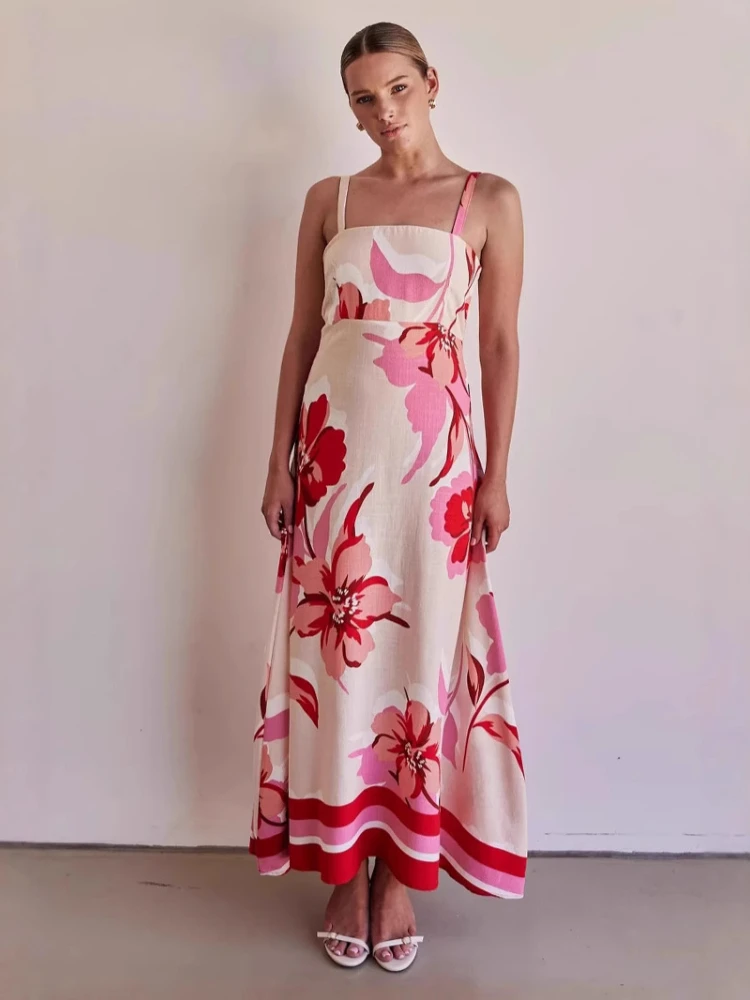 Kf-Sfa616Fd1A01C4967Aa1Da2763C2561669 Summer Fashion New Women'S Elegant Dress A Line Strap Resort Style Beach Long Casual Backless Dress