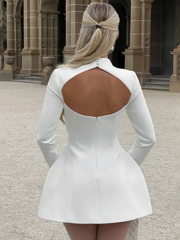 Fiona Backless A-Line Mini Dress in Elegant White Bliss