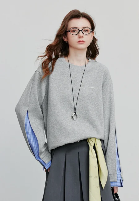 TOYOUTH Women Hoodies Sweatshirt Autumn New Patchwork Design Round Neck Long Sleeve Pullover Casual Tops