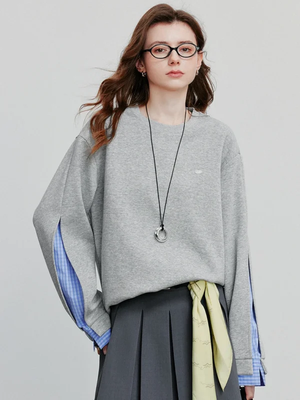 TOYOUTH Women Hoodies Sweatshirt Autumn New Patchwork Design Round Neck Long Sleeve Pullover Casual Tops