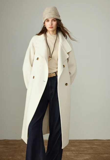 TOYOUTH Women Double Faced Woolen Coats Winter New Wool Blend Stand Collar Full Length Warm Outerwear