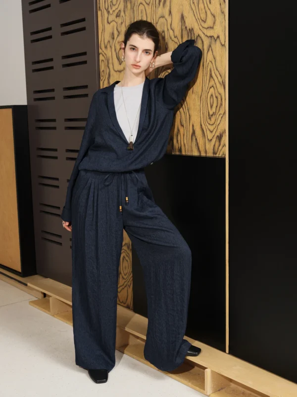 【Premium Series】Autumn Vacation Loose Set Top Pants For Women New Arrival V Neck Chic Elegant Two piece Set Old Money